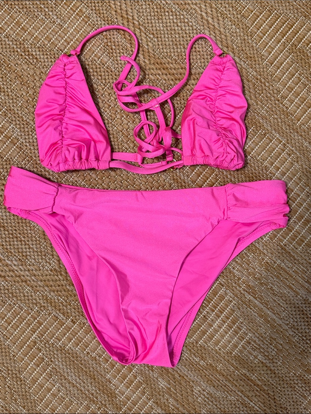 Women's Hot Pink Lace-Up Bikini Set
